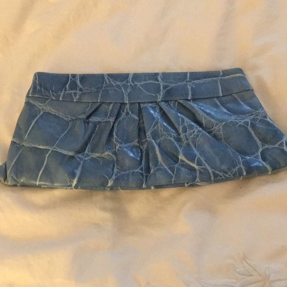 Laura Merkin blue crocodile clutch